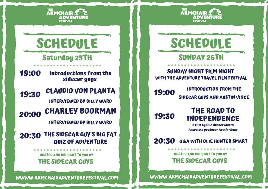 Armchair Adventure Festival Sat Sun Schedule