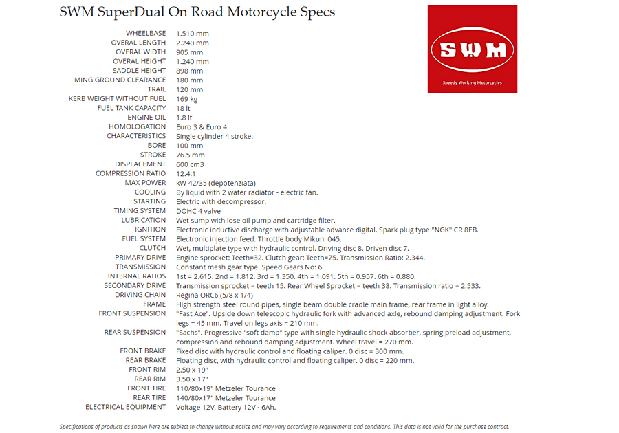 SWM SuperDual Specs